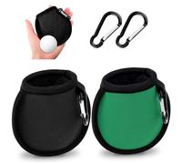 FUZVOL 2 PCS Golf Ball Cleaner Pouch Waterproof Golf Accesorries Washer Pocket with Carabiner Golf Ball Cleaner Bag Accesorries Golf Ball Dry-Clean Pocket Golf Gifts for Men(Black+Green)