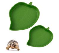 FUZVOL 2 Sizes Reptile Food Water Plate Bowl,Leaf Shape Crawl Pet Food Water Feeder,Drinking Eating and Feeding Dishes for Tortoises Corn Snake Gecko Lizards Frog Chameleon (2 Pack)