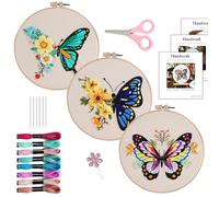 FUZVOL 3 PCS Embroidery Starter Kit with Hoop & Tools DIY Cross Stitch Craft Set for Adults, Ideal Stitching & Sewing Gift, Includes Cross Stitch Accessories, Perfect for Beginners (Blue+Green+Pink)