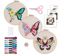 FUZVOL 3 PCS Embroidery Starter Kit with Hoop & Tools DIY Cross Stitch Craft Set for Adults, Ideal Stitching & Sewing Gift, Includes Cross Stitch Accessories, Perfect for Beginners (Blue+Green+Pink)