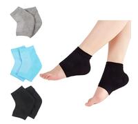 FUZVOL 3 Pcs Gel Heel Lined Moisturizing Socks,Soft Ventilate Toe Open Socks,Women and Men Moisturizing Socks for Dry Cracked Heel Treat,Heel Pain Relief,Day Night Care Skin(Grey,Blue,Black)