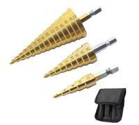 FUZVOL 3 PCS HSS Step Drill Bits,Drill Bit Set,High Speed Steel-4 to12/20/32 mm-Hex Shank Metric Drill Bits,Drill Bit Cone Hole Cutter Tools for Stainless Wood Metal Plastic Sheet