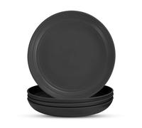 FUZVOL 4 Pcs Plastic Plates Reusable Unbreakable Dinner Plates 7.8''(20cm) Party Plate for Kid Adults, Dishwasher Microwave Safe Stackable Lightweight for Dessert, Pasta, Bread, Picnic (Black)