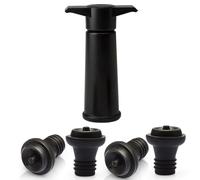 FUZVOL 4 PCS Wine Bottle Stopper with Wine Saver Vacuum Pump,Silicone Vacuum Champagne Wine Stoppers,Reusable Keeps Wine Fresh Saver Seal Stopper(Black)