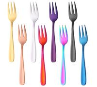 FUZVOL 8 Pcs Dessert Forks 5.5 Inch/14 CM Stainless Steel Fruit Cake Fork Coloured Mini Appetizer Pastry Forks for Home Restaurant & Bar