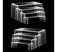 FUZVOL 8 Pieces of 2 Set Acrylic Display Stands, Clear Rectangular Tiered Display Risers for POP Figures Display, Crafts, Cupcake Desserts Stand, Jewelry, Perfume and Product Display Shelf Stand