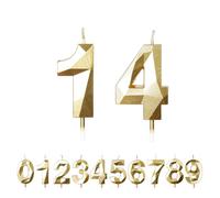 FUZVOL Birthday Cake Candles, Gold Number 14 Candle,Cake Topper Decorations
