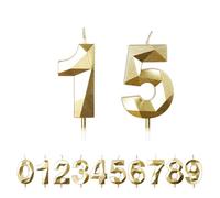 FUZVOL Birthday Cake Candles, Gold Number 15 Candle,Cake Topper Decorations