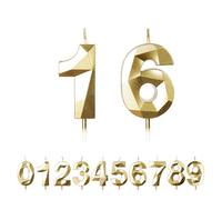 FUZVOL Birthday Cake Candles, Gold Number 16 Candle,Cake Topper Decorations