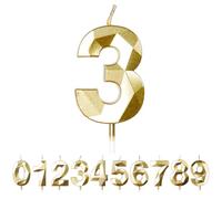 FUZVOL Birthday Cake Candles, Gold Number 3 Candle,Cake Topper Decorations