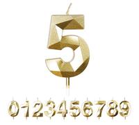 FUZVOL Birthday Cake Candles, Gold Number 5 Candle,Cake Topper Decorations