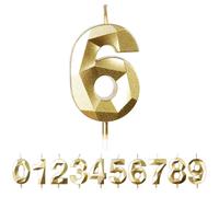 FUZVOL Birthday Cake Candles, Gold Number 6 Candle,Cake Topper Decorations