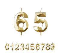 FUZVOL Birthday Cake Candles, Gold Number 65 Candle,Cake Topper Decorations