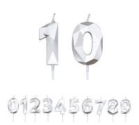 FUZVOL Birthday Cake Candles, Silver Number 10 Candle,Cake Topper Decorations