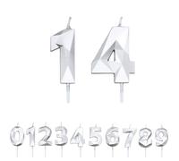 FUZVOL Birthday Cake Candles, Silver Number 14 Candle,Cake Topper Decorations