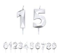 FUZVOL Birthday Cake Candles, Silver Number 15 Candle,Cake Topper Decorations