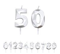 FUZVOL Birthday Cake Candles, Silver Number 50 Candle,Cake Topper Decorations