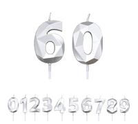 FUZVOL Birthday Cake Candles, Silver Number 60 Candle,Cake Topper Decorations