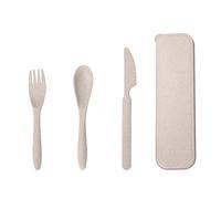 FUZVOL Cutlery Set Reusable Knife Fork Spoon Set with Case Portable Travel Utensils Eco-Friendly Flatware Set 3PCS Service for Outdoor Picnic Camping Off White