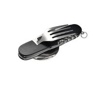 FUZVOL Folding Camping Cutlery Set Stainless Steel Portable Utensil 6 in 1 Multitool Outdoor Tableware for Travel, Hiking, Picnic,Black