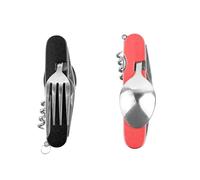 FUZVOL Folding Camping Cutlery Set Stainless Steel Portable Utensil 6 in 1 Multitool Outdoor Tableware for Travel, Hiking, Picnic (2 Pack), Black+Red