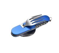 FUZVOL Folding Camping Cutlery Set Stainless Steel Portable Utensil 6 in 1 Multitool Outdoor Tableware for Travel, Hiking, Picnic,Blue