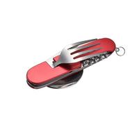 FUZVOL Folding Camping Cutlery Set Stainless Steel Portable Utensil 6 in 1 Multitool Outdoor Tableware for Travel, Hiking, Picnic,Red