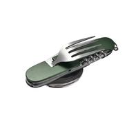 FUZVOL Folding Camping Cutlery Set Stainless Steel Portable Utensil 6 in 1 Multitool Outdoor Tableware for Travel, Hiking, Picnic,Green