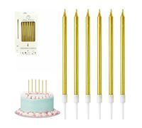 FUZVOL Gold Birthday Candles for Cakes, 12 Pcs Gold Glitter Candles Tall Birthday Cake Candles with Holder for Party Wedding Anniversary Halloween Christmas Decoration