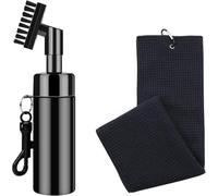 FUZVOL Golf Club Brush Groove Cleaner, Golf Club Brush with Water Spray and Hook Bottle & Black Microfiber Golf Towel Kit for Golf Ball Club, Golf Accessories Golf Gift For Men