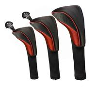 FUZVOL Golf Club Headcover Set Premium Quality,Golf Driver Head Cover 3pcs Universal Fit Covers For Wood Driver, Fairway, Hybrids Red 02