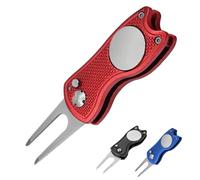 FUZVOL Golf Divot Repair Tool, Divot Tool with Pop-up Button, Small Portable Durable, Golf Gift for Professional Golfers and Men, Red