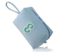 FUZVOL Makeup Bag for Women A-Z Personalized Make Up Bags Corduroy Makeup Pouch Small Cosmetic Bag Travel Toiletry Organizer Birthday Gifts for Women Mom Best Friend Bride Bridesmaid, Blue Letter E