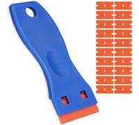 FUZVOL Plastic Scraper Non Scratch Razor Scraper Tool with 20 Plastic Razor Blade Ceramic Hob Scraper for Removing Labels Stickers Decals on Window, Windshields, Glass