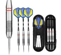 FUZVOL Professional Darts Set Steel Tip-Aluminum Stems Darts Flights with 24 Grams-3 Packs Blue And Yellow With Case