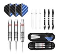FUZVOL Professional Darts Set Steel Tip-Aluminum Stems Darts Flights with 24 Grams-3 Packs Blue And Grey With Case