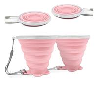 FUZVOL Silicone Foldable Cup with Plastic Sealing Lid for Camping, 2 Pack Collapsible Silicon Portable Travel Cup, BPA Free Reusable Retractable Drink Mug for Outdoor Hiking Picnic Travel Sakura Pink