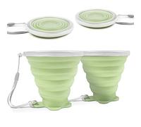 FUZVOL Silicone Foldable Cup with Plastic Sealing Lid for Camping, 2 Pcs Collapsible Silicon Portable Travel Cup, BPA Free Reusable Retractable Drink Mug for Outdoor Hiking Picnic Travel Matcha Green