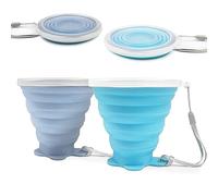 FUZVOL Silicone Foldable Mug with Lid for Camping,2 Pack Collapsible Silicon Cup for Travel,BPA Free Portable Drink Mugs Reusable Cups Retractable Mugs for Outdoor Hiking (Blue+Light Blue)