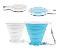 FUZVOL Silicone Foldable Mug with Lid for Camping,2 Pack Collapsible Silicon Cup for Travel,BPA Free Portable Drink Mugs Reusable Cups Retractable Mugs for Outdoor Hiking (Blue+White)