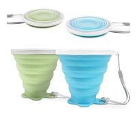 FUZVOL Silicone Foldable Mug with Lid for Camping,2 Pack Collapsible Silicon Cup for Travel,BPA Free Portable Drink Mugs Reusable Cups Retractable Mugs for Outdoor Hiking (Blue+Matcha Green)