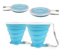 FUZVOL Silicone Foldable Mug with Plastic Sealing Lid for Camping,2 Pack Collapsible Silicon Cup for Travel,BPA Free Portable Drink Mugs Reusable Cups Retractable Mugs for Outdoor Hiking Blue