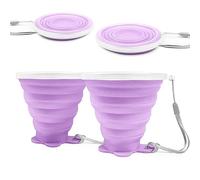 FUZVOL Silicone Foldable Mug with Plastic Sealing Lid for Camping,2 Pack Collapsible Silicon Cup for Travel,BPA Free Portable Drink Mugs Reusable Cups Retractable Mugs for Outdoor Hiking Purple