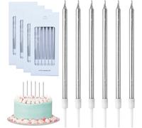 FUZVOL Silver Birthday Cake Candles, Boxed Gifts - 24 Glitter Candles for Party, Wedding, Anniversary Decorations