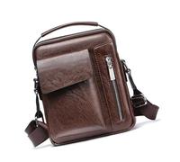 FUZYXIH Classic Small PU Leather Messenger Bag for Men with Adjustable Strap and Shoulder Bag with Multiple Compartments and Multiple Pockets, dunkelbraun