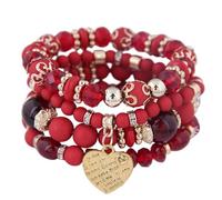 FUZYXIH Ethnic Stretchy Resin Bracelet with Sparkling Heart Accents and Dynamic Tassels Design Ethnic Stretch Charm Bracelet, m, As described