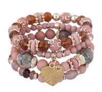 FUZYXIH Ethnic Stretchy Resin Bracelet with Sparkling Heart Accents and Dynamic Tassels Design Ethnic Stretch Charm Bracelet, m, As described