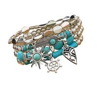 FUZYXIH Handmade Turquoise Beaded Bracelet Bohemian Style with Multilayer Design, Perfect Stacking and Handmade Jewelry at Fashion Events, one size, As described