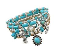 FUZYXIH Handmade Turquoise Beaded Bracelet Bohemian Style with Multilayer Design, Perfect Stacking and Handmade Jewelry at Fashion Events, one size, As described