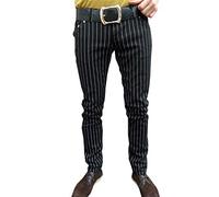 Fuzzdandy Men and Ladies Skinny Pinstripe Jeans Trousers mod 60s (34) Black